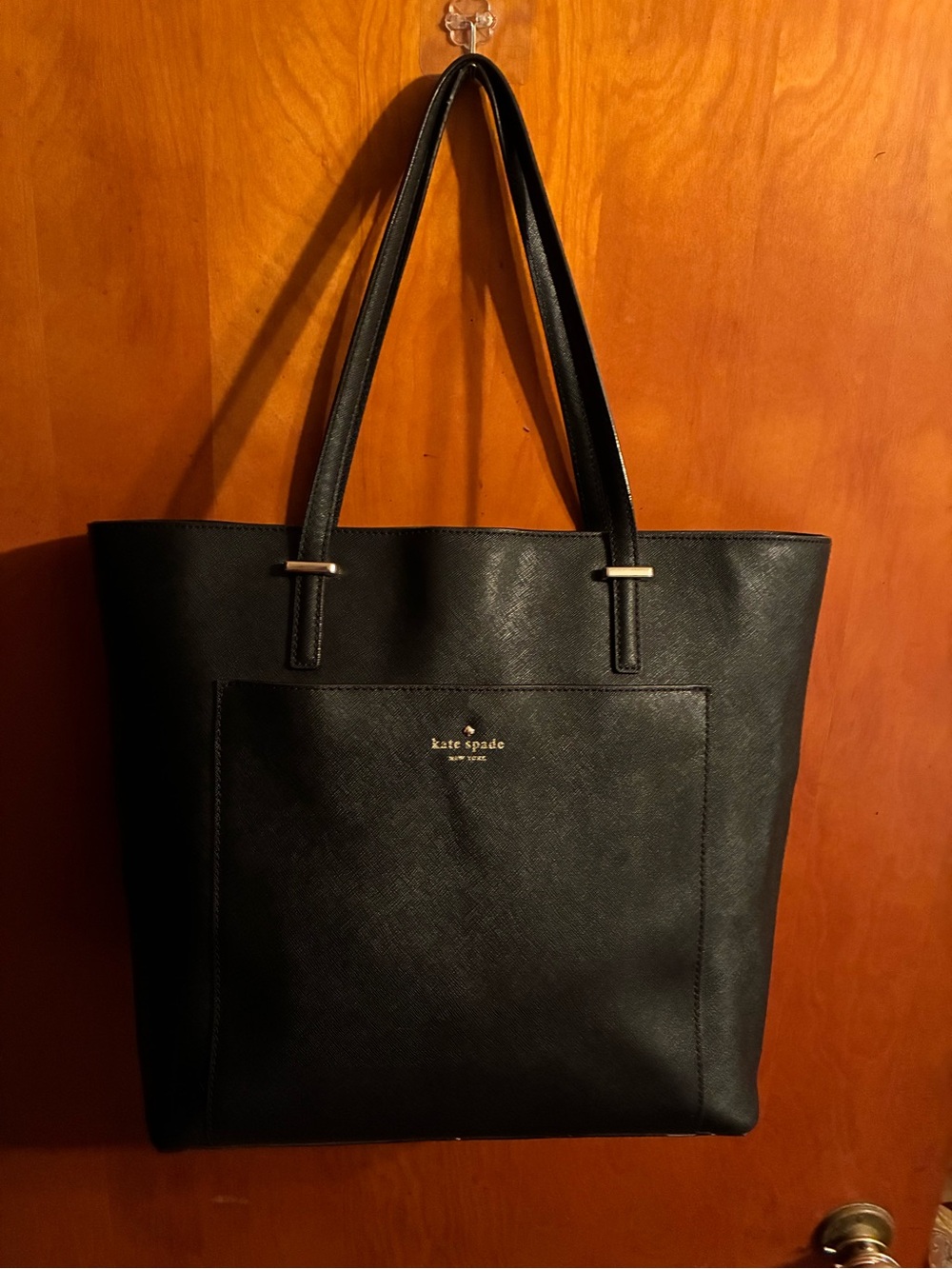kate spade Black Saffiano Tote with Gold Logo